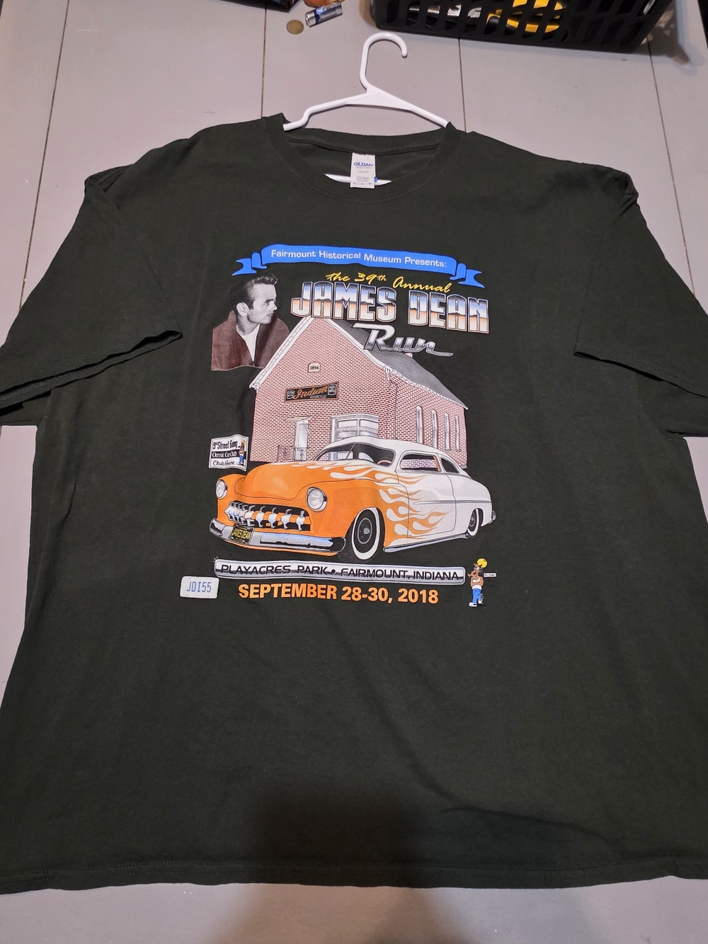 Gildan Dark Green James Dean Run Tee with Orange Car Graphic